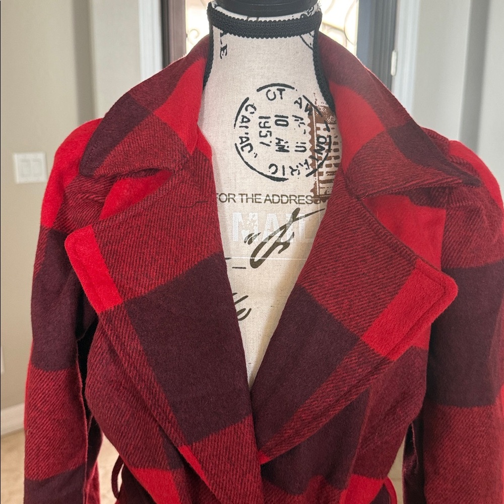 G by Giuliana Black Label Red and Black Wool Blend coat - Picture 3 of 10